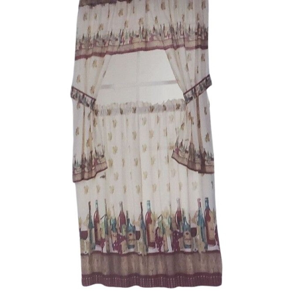 Cottage Kitchen Curtains Set:2 Tiers &Valance w/tiebacks,WINE CELLAR & GRAPES,VH
